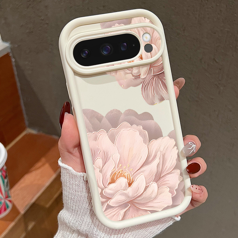 Google Pixel 9 Pro - 핑크 꽃무늬 소프트 TPU 폰 케이스